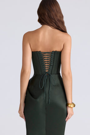 Carelle forest green satin strapless maxi dress