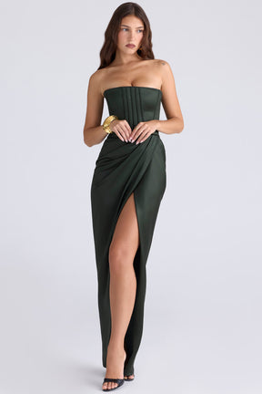 Carelle forest green satin strapless maxi dress