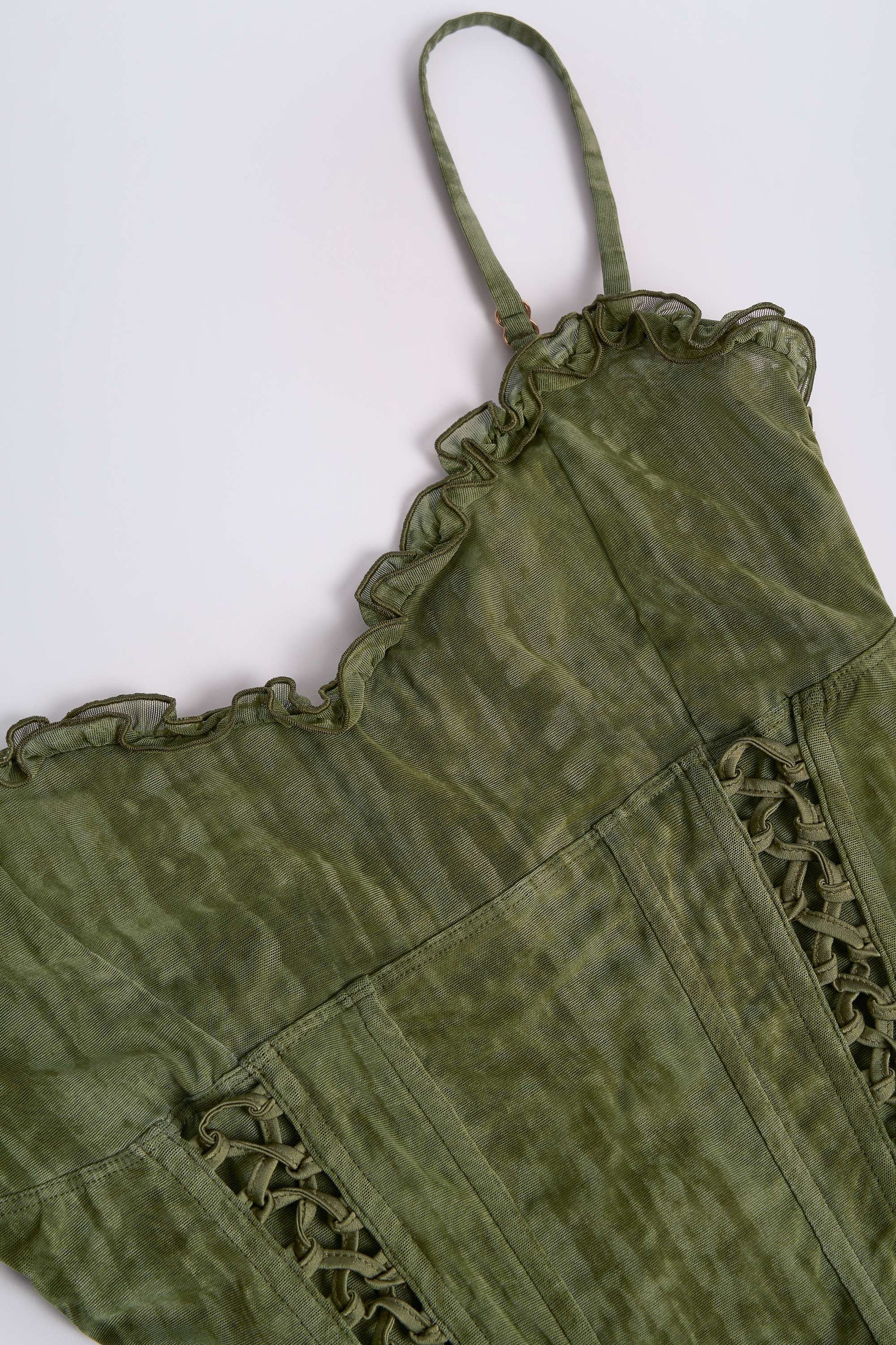 Lace-Up Ruffled Flared Jumpsuit in Green Print