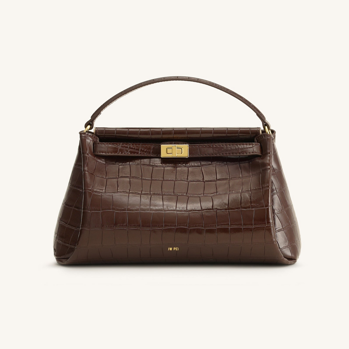 Carmen Top Handle Bag - Dark Brown Croc
