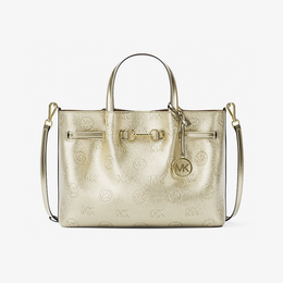 Carson Medium Metallic Logo Debossed Satchel