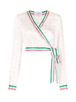 Casablanca Printed Wrap Crop Top