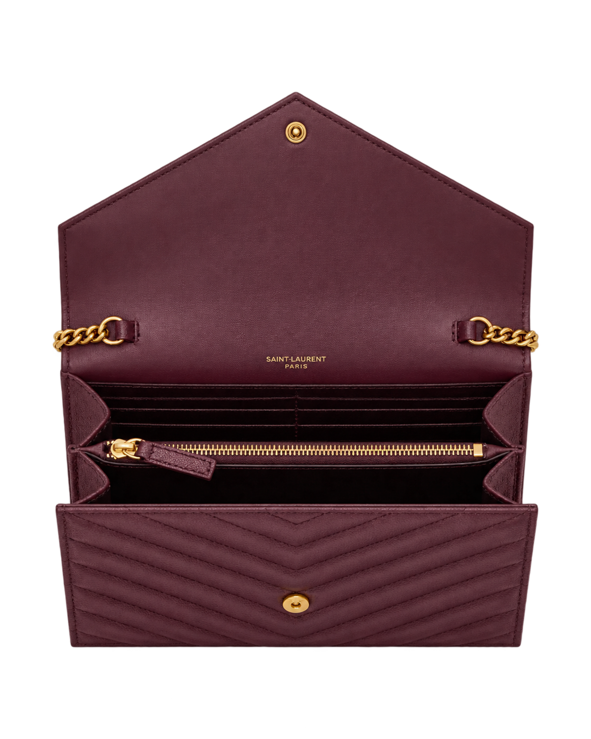 CASSANDRE envelope chain wallet in GRAIN DE POUDRE leather