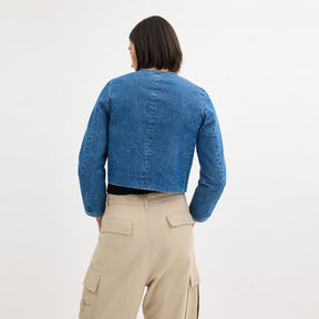 Collarless Denim Jacket In Organic Cotton