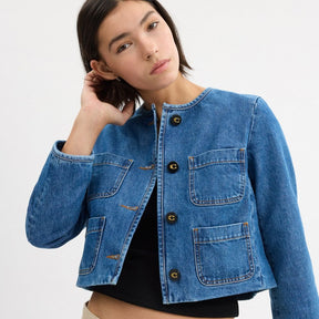 Collarless Denim Jacket In Organic Cotton