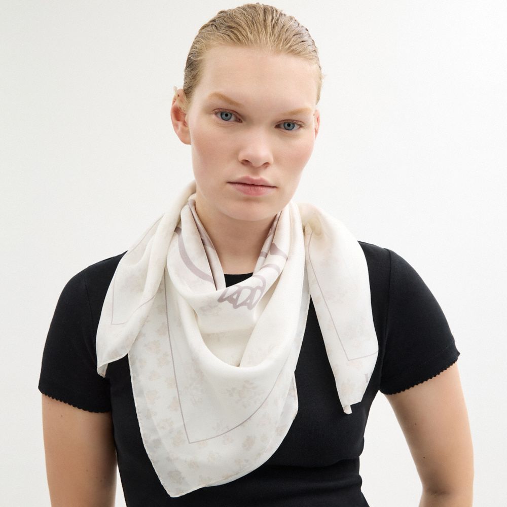 Textured Signature Print Silk Square Scarf