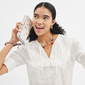 Boxed Long Zip Around Wallet With Floral Print