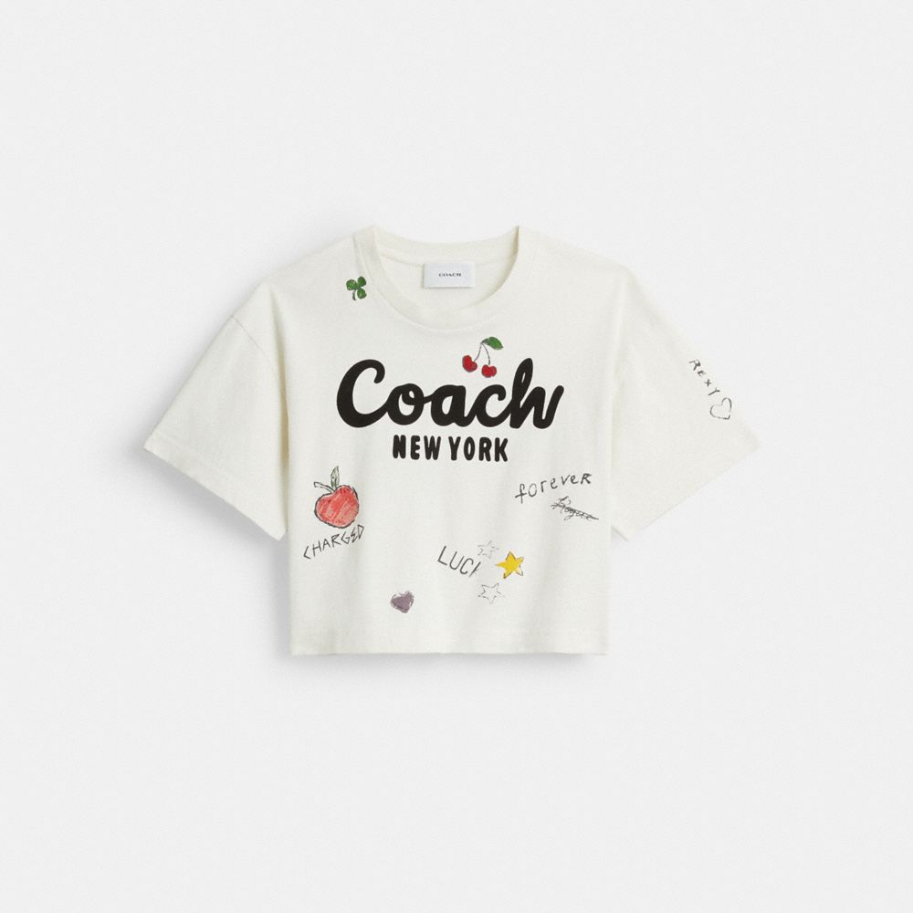 Cursive Coach Cropped Sketch Print T Shirt