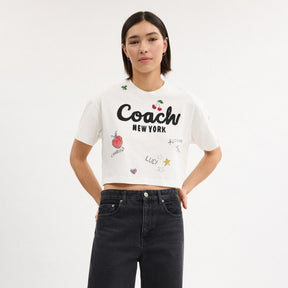 Cursive Coach Cropped Sketch Print T Shirt