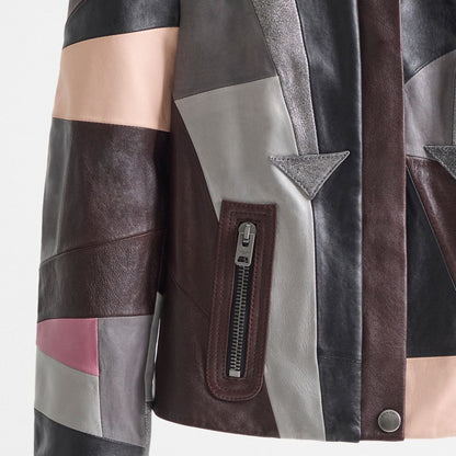 Restored Leather Patchwork Racer Jacket