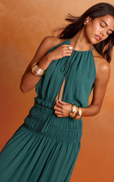Teal Chiffon Shirred Maxi Dress