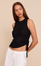 Black Crochet Knit Ruched Racer Top