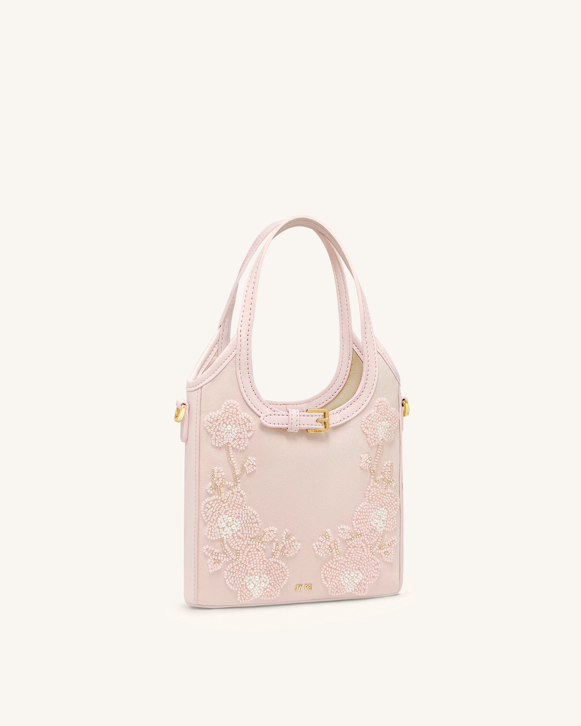 Brooke Mini Belted Embellished Orchid Beaded Top Handle Bag - Ivory
