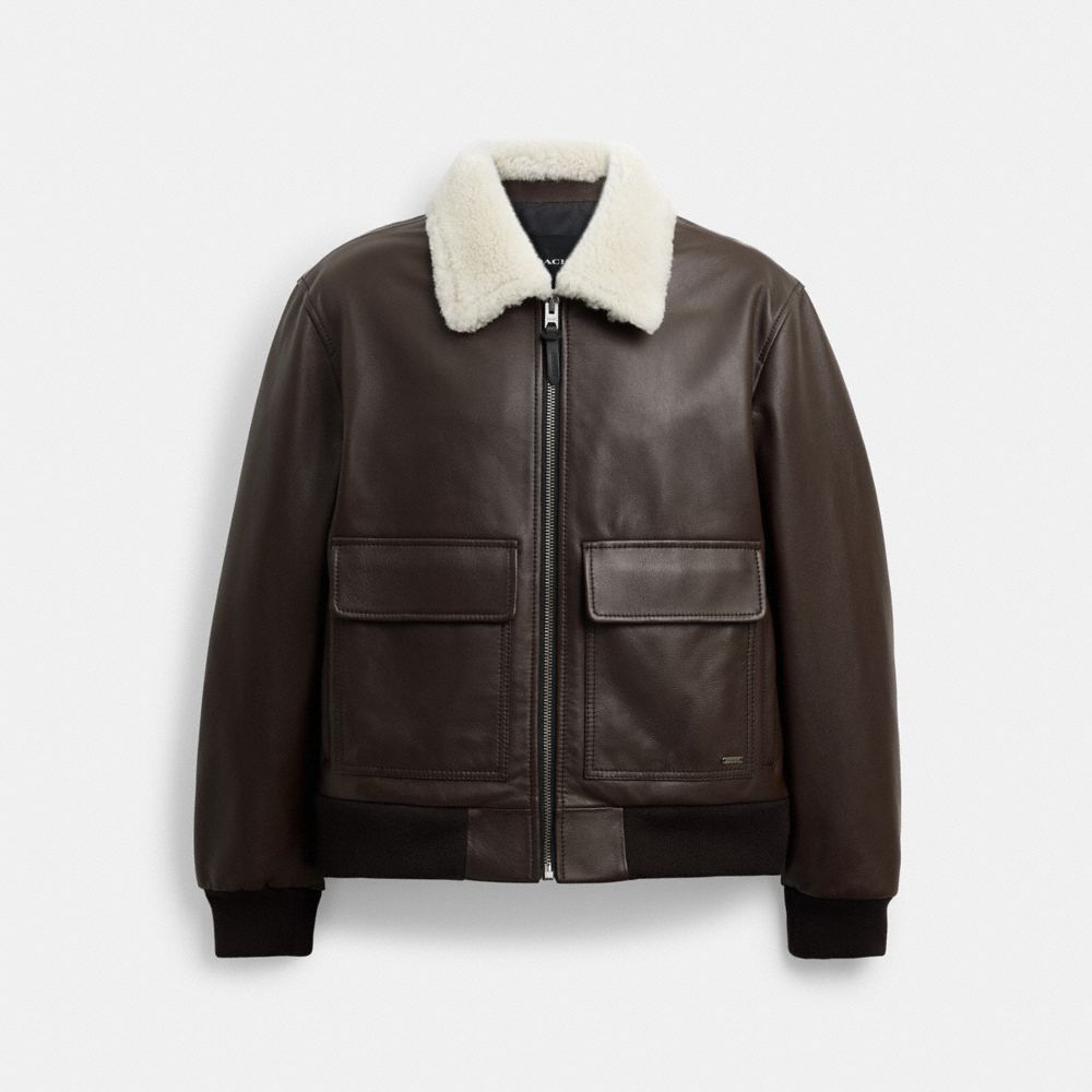 Leather Flight Jacket With Shearling Collar