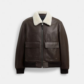 Leather Flight Jacket With Shearling Collar