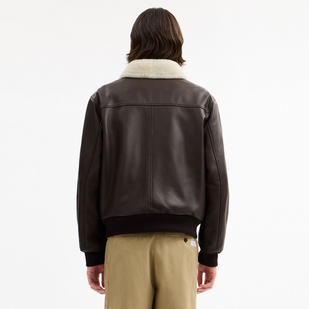 Leather Flight Jacket With Shearling Collar