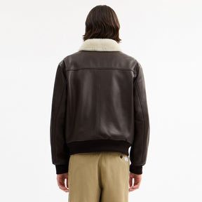Leather Flight Jacket With Shearling Collar