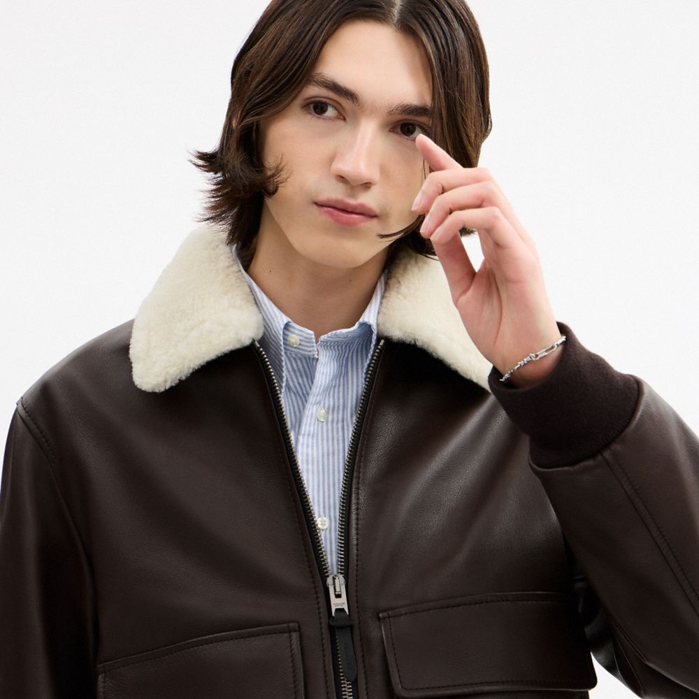 Leather Flight Jacket With Shearling Collar