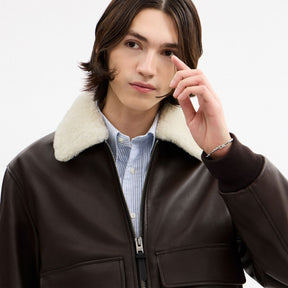 Leather Flight Jacket With Shearling Collar