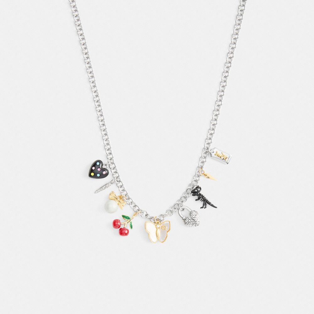 Cherry And Butterfly Statement Charm Necklace