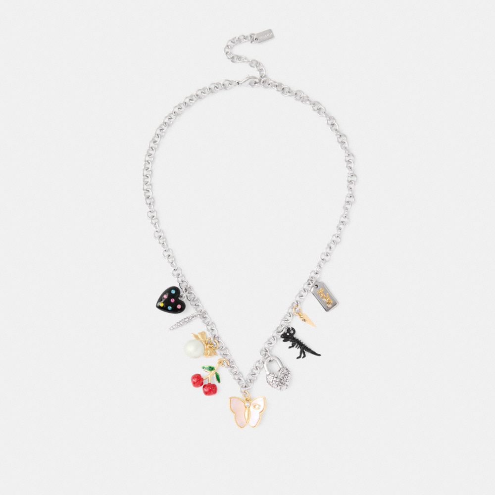 Cherry And Butterfly Statement Charm Necklace
