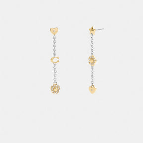 Pavé Tea Rose And Heart Linear Earrings