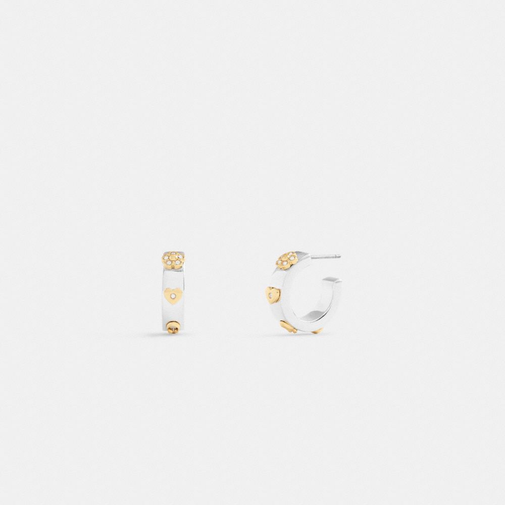 Pavé Tea Rose And Heart Hoop Earrings