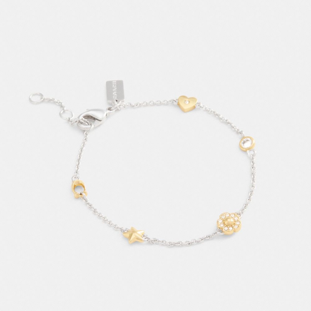 Pavé Tea Rose And Heart Linear Bracelet