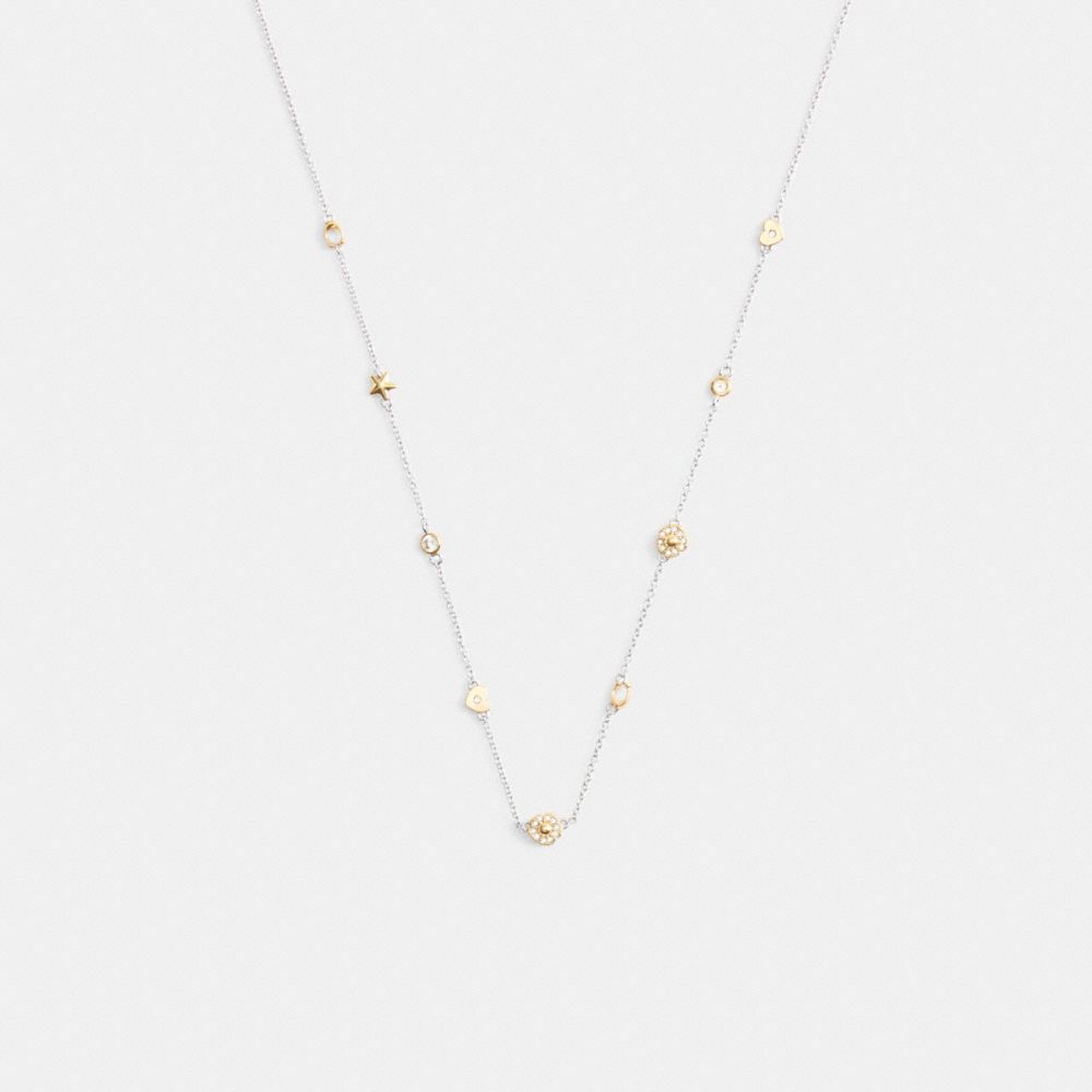 Pavé Tea Rose And Heart Station Necklace