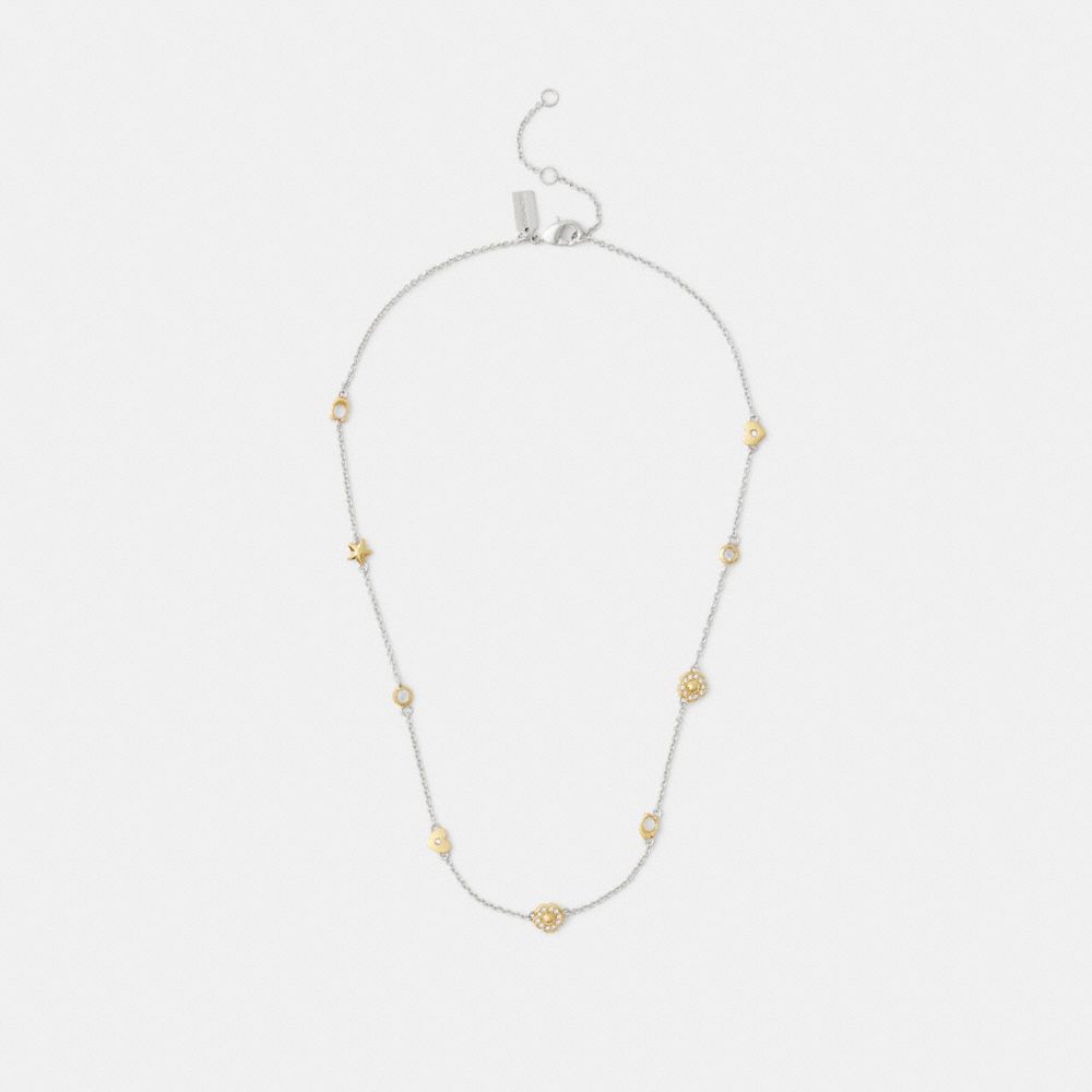 Pavé Tea Rose And Heart Station Necklace