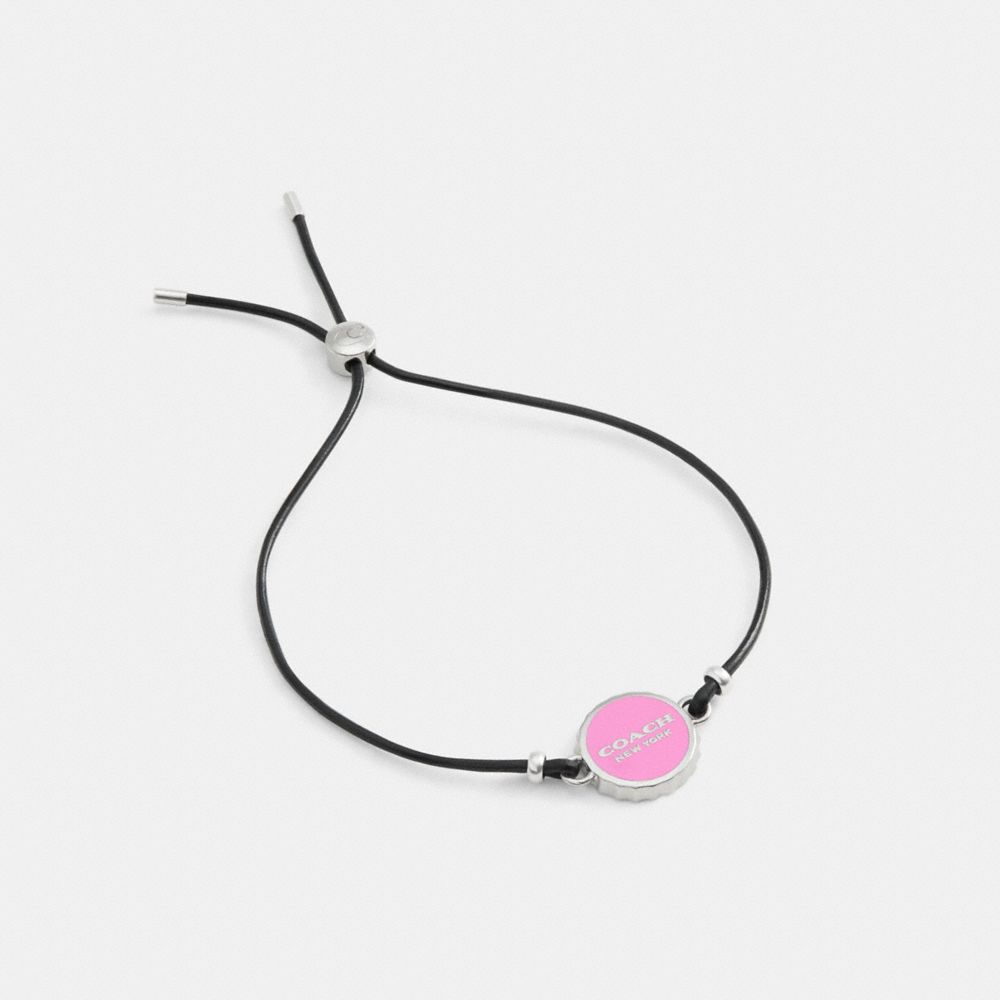 Enamel Bottle Cap Black Leather Bracelet