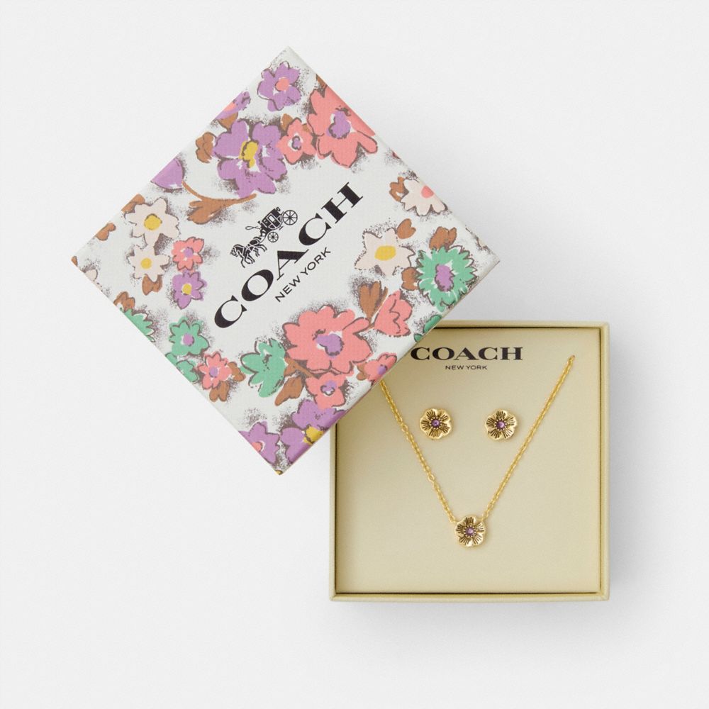 Tea Rose Pendant Necklace And Earrings Gift Set