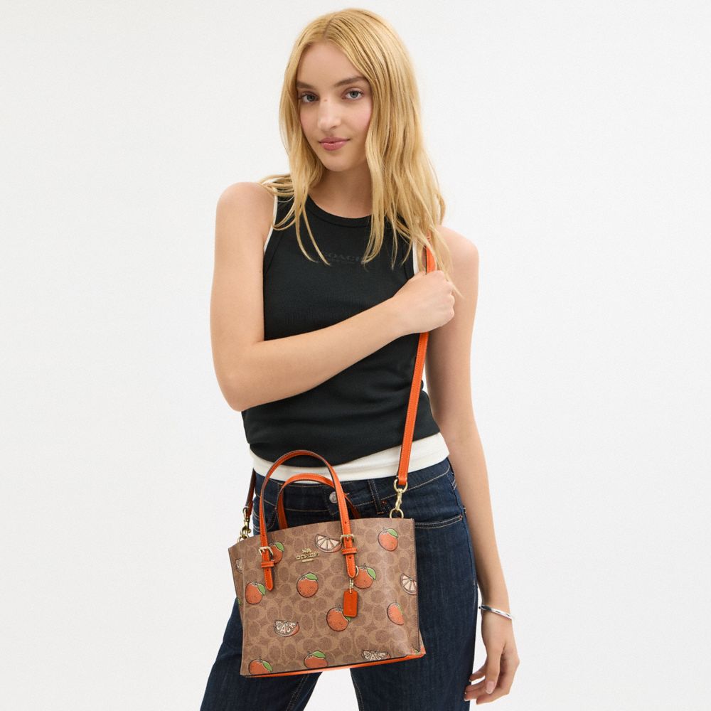 Mollie Tote Bag 25 In Signature Canvas With Orange Print