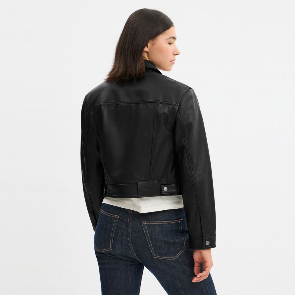 Shrunken Leather Trucker Jacket