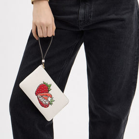 Large Corner Zip Wristlet With Strawberry Graphic