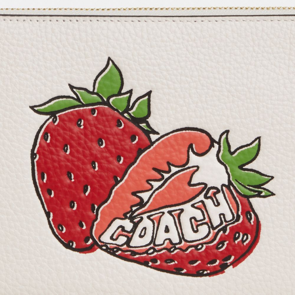 Large Corner Zip Wristlet With Strawberry Graphic