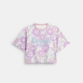 Cursive Coach Floral Cropped T Shirt In Organic Cotton