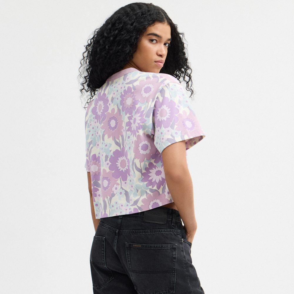 Cursive Coach Floral Cropped T Shirt In Organic Cotton