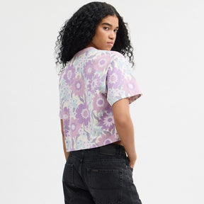 Cursive Coach Floral Cropped T Shirt In Organic Cotton