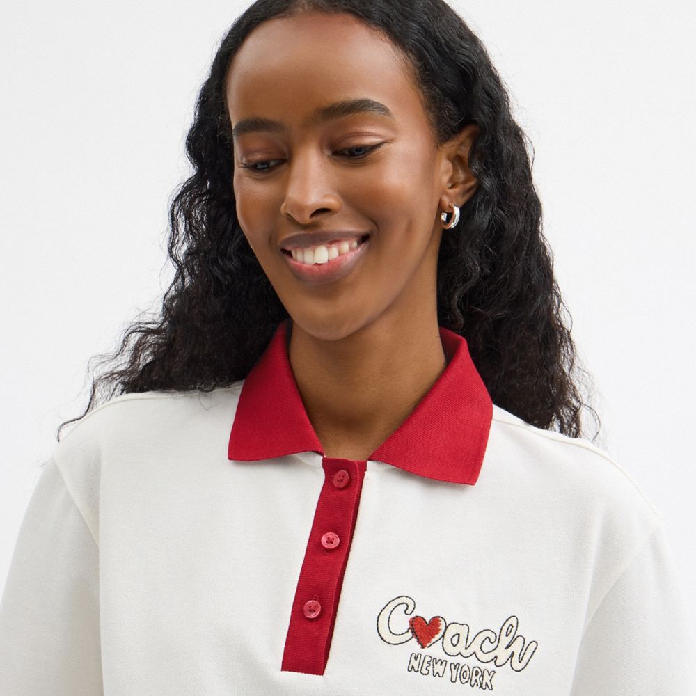 Heart Cropped Relaxed Polo In Organic Cotton
