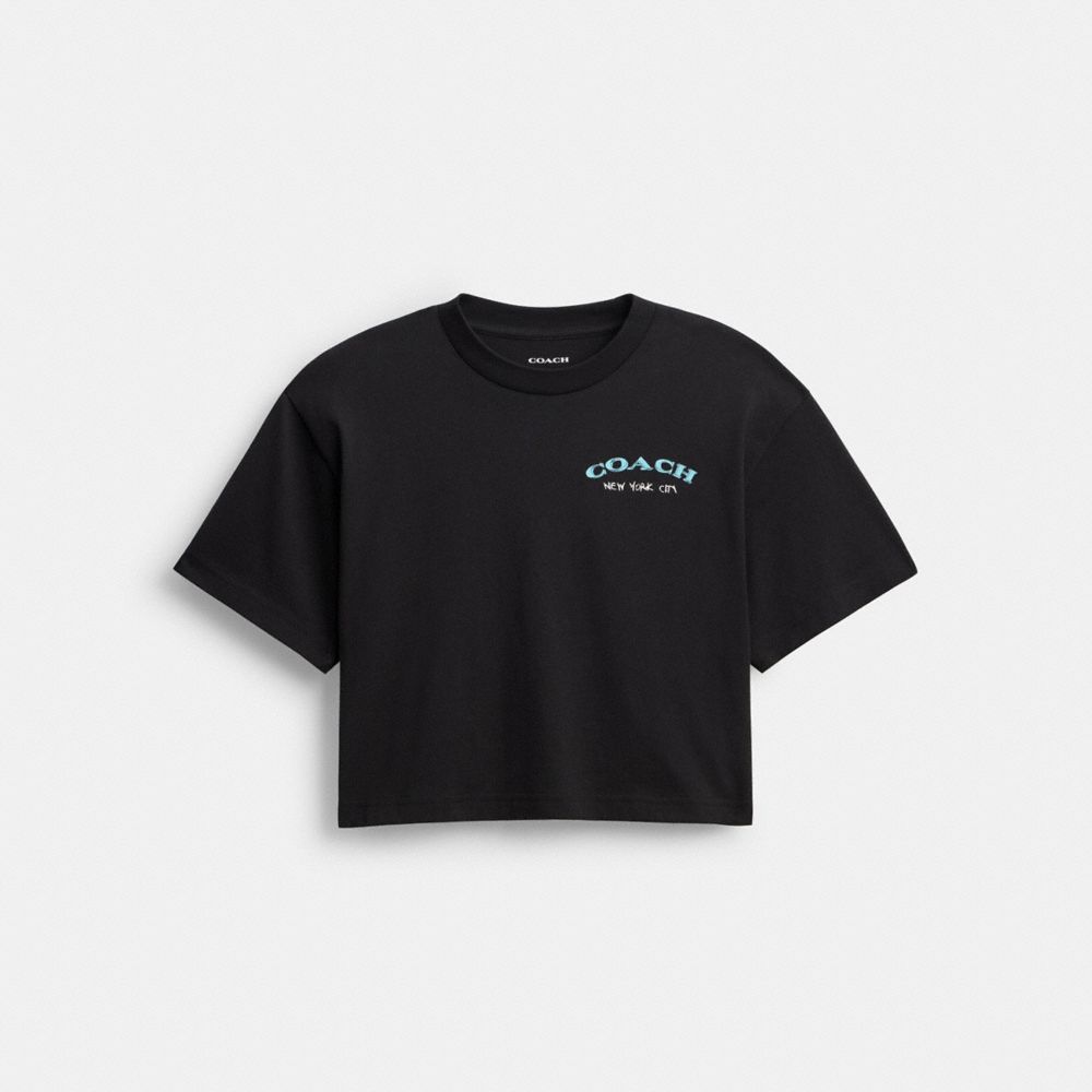 Leatherware Collage Cropped T Shirt In Organic Cotton