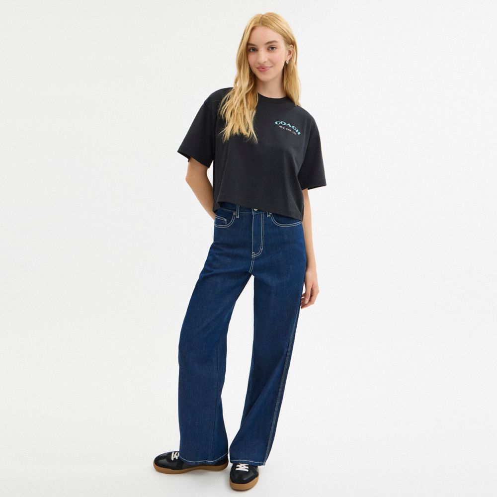 Leatherware Collage Cropped T Shirt In Organic Cotton