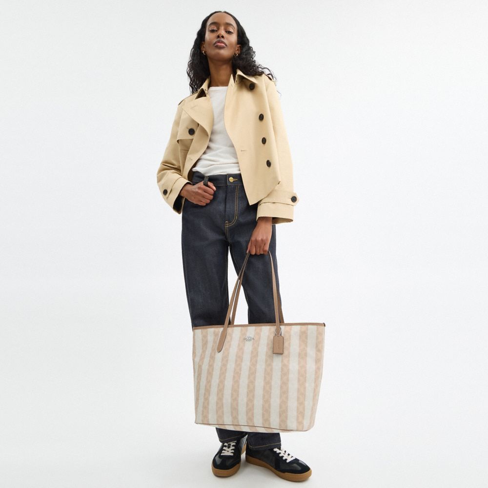 Large City Tote Bag In Signature Canvas With Stripe