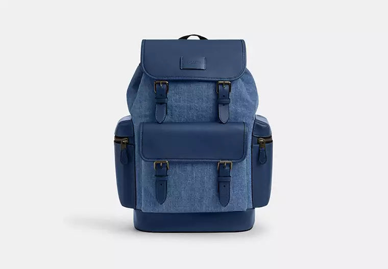 Coach League Flap Backpack in Denim