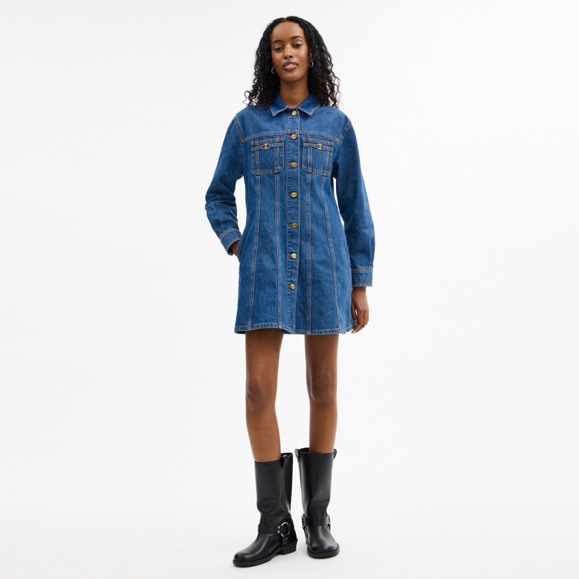 Long Sleeve Denim Dress In Organic Cotton