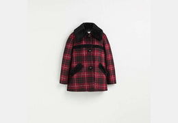 Restored Plaid Wool Coat With Shearling Trim