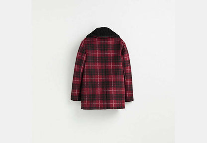 Restored Plaid Wool Coat With Shearling Trim