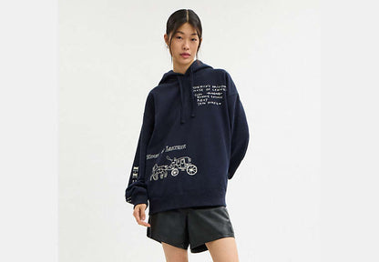 Sketch Horse And Carriage Relaxed Hoodie