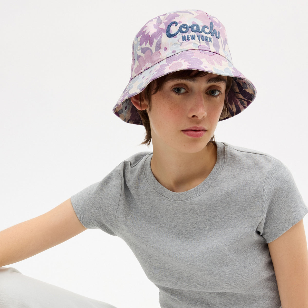 Coach Script Floral Print Bucket Hat