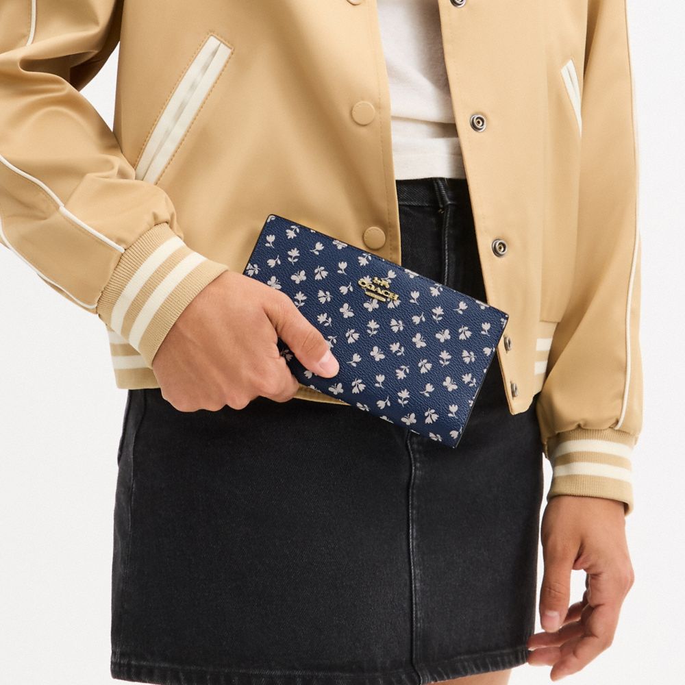 Slim Zip Wallet With Floral Print